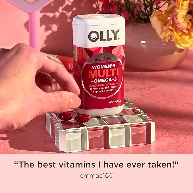 OLLY Ultra Women's Multi Softgels, Overall Health and Immune Support, Omega-3s, Iron, Vitamins A, D, C, E, B12, Daily Multivitamin, 30 Day Supply - 60 Count