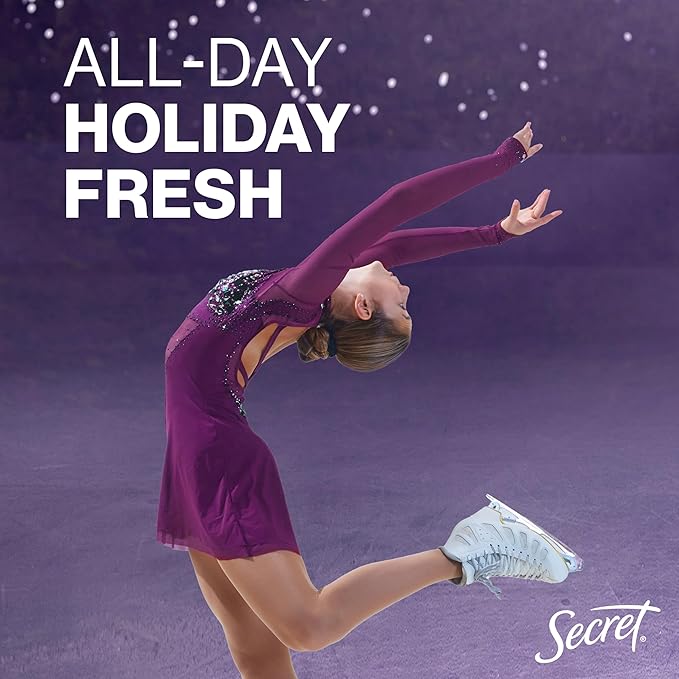 Secret Fresh Antiperspirant Deodorant for Women, 72hr Breathable Odor Protection with Pro-Hyaluronic Acid, Holiday Invisible Solid, Visions of Sugarplums with Spiced Fruit & Warm Amber Scent, 2.6 oz