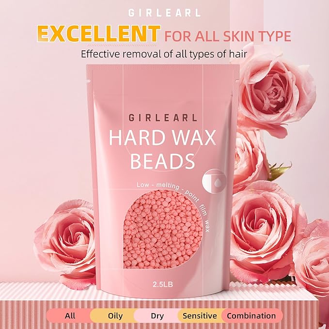 Hard Wax Beads for Hair Removal, 2.5lb, Rose Oil Infused, Brazilian Bikini Wax for Women Men, Sensitive Skin, Full Body Legs Face Underarms Waxing Beads