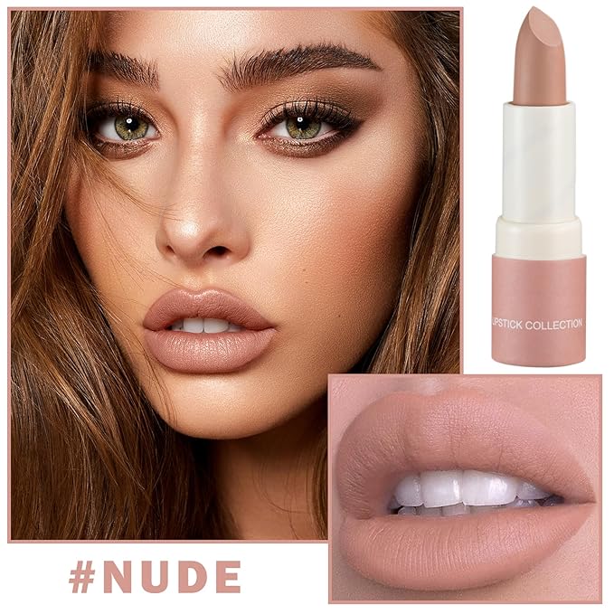 Matte Nude Lipstick Silky Velvet Lip Gloss Nude Lip Stain Paper Tube Lipsticks Non-Stick Cup, Waterproof Long Lasting Matte Lipstick for Women Daily Professional Lip Makeup-02 Nude
