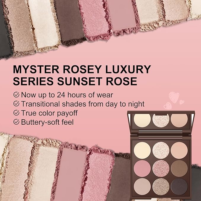 Neutral Eyeshadow Palette, Nude Eyeshadow Palette, Matte Eye Shadow Makeup Palette with Mirror, Long-Lasting Wear, Vegan, Cruelty-Free - 0.5oz (Satin Rose)