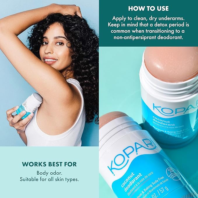 Kopari Aluminum Free Coconut Deodorant, Non Toxic & Clean Plant-Based, No Aluminum, Parabens or Baking Soda, Long Lasting Protection, Beach 2 oz