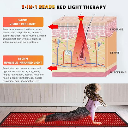 Red Light Therapy Mat Full Body, 71"x31" Red Light Blanket Infrared Light Therapy Heating Pad Super Large 1280 LEDs 660nm&850nm for Whole Body Pain Relief, Body Relax, Energy Recovery, Joint Repair