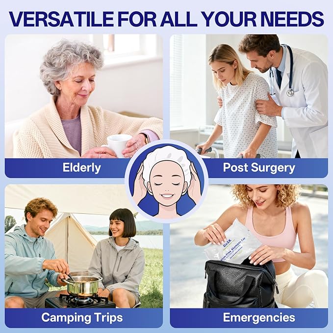 No Water Rinse Shampoo Caps, Microwavable Waterless Shampoo Cap for Bedridden Patients Elderly, Rinse Free Dry Hair Washing Caps for Camping, PH Balanced, Portable, Easy Life, 8 Pack