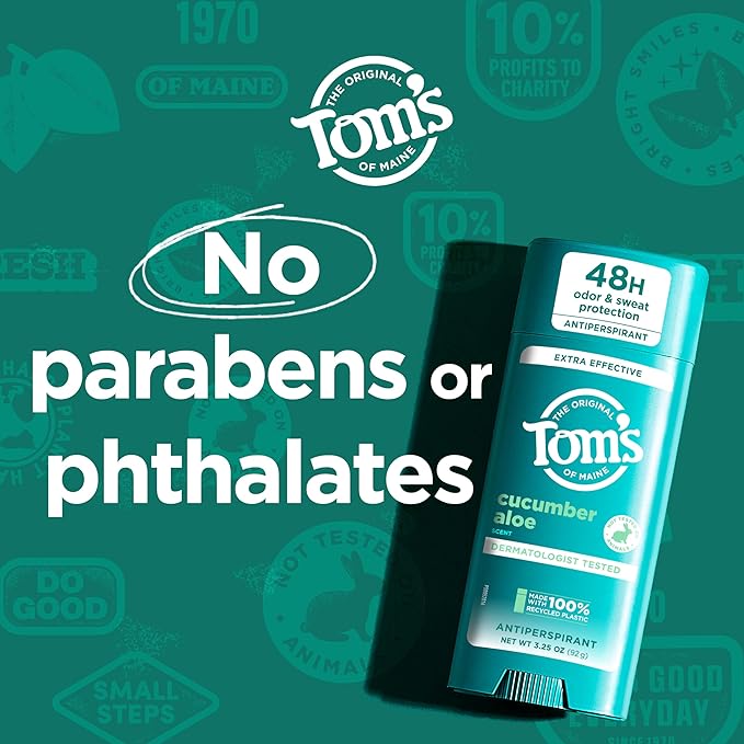 Tom’s of Maine Cucumber Aloe Antiperspirant, For Women and Men, 3.25 oz (2 Pack)