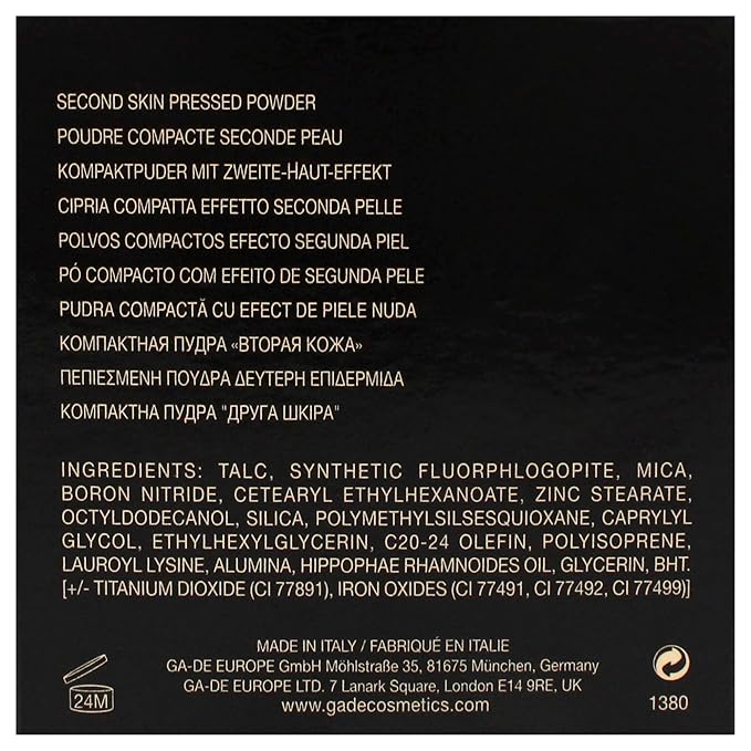 GA-DE Longevity Second Skin Pressed Powder - Face Makeup - Blurs Imperfections and Smooths Fine Lines - 505 Light - 0.39 oz Foundation Powder