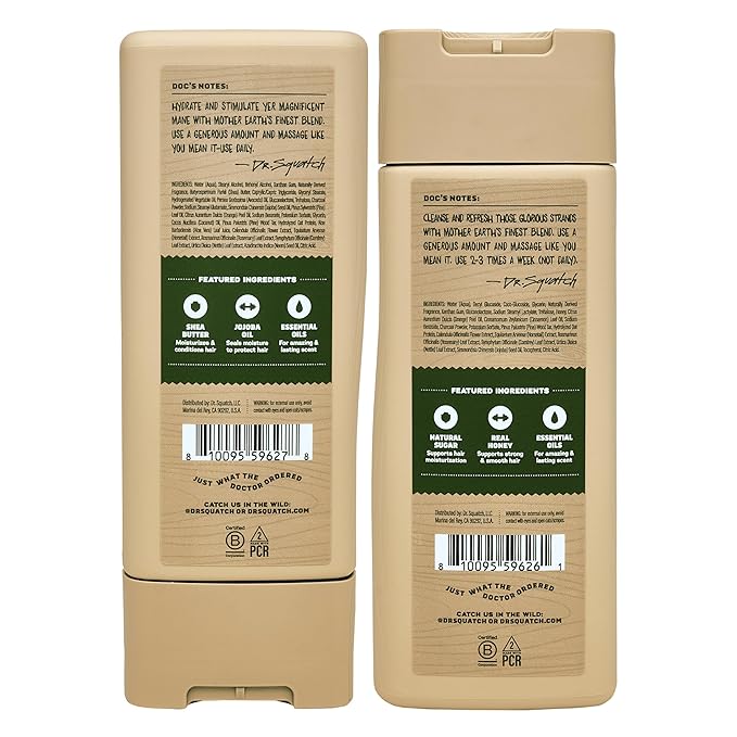 Dr. Squatch Natural Hair Bundle for Men - Healthy, Full Looking Hair - Pine Tar Shampoo (8 fl oz), Pine Tar Conditioner (11.5 fl oz)