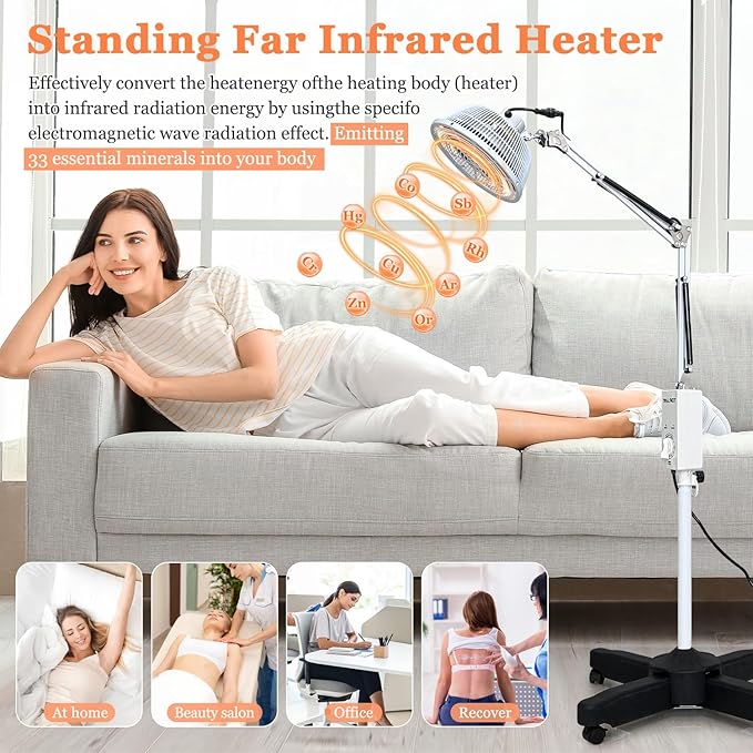 Infrared Lamp-Tdp Far Infrared Mineral Heat Lamp Light Therapy for Body and Facial Pain Back Muscle Aches Arthritis Joint Relief Adjustable Standing Heat Lamp Device(110v 250w)