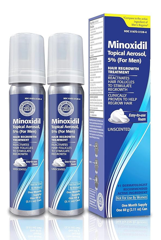 Minoxidil topical aerosol foam, 5%, hair regrowth 2 months treatment for men, 2.11 oz (2 Pack)