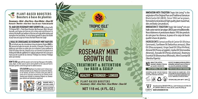 Hair Gro Growth Oil 4oz/120ml - Hair Treatment with Rosemary Mint Infused Formula for Healthier Hair, Scalp Detox, All Hair Types