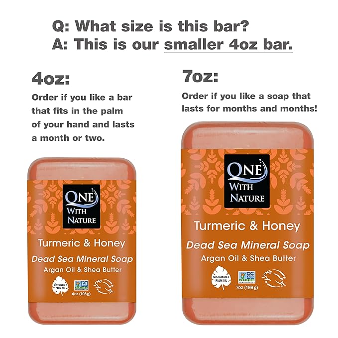 One With Nature Dead Sea Salt Turmeric Soap 4oz 3-Pack – Purifying and Exfoliating Soap Bar with Dead Sea Minerals and Turmeric for Face & Body, for Men & Women
