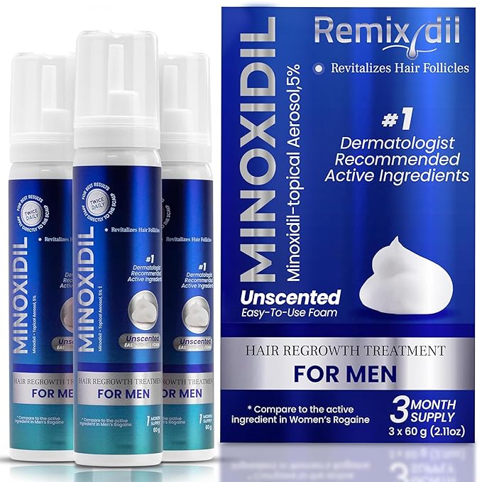 Remixidil Men’s 5% Minoxidil Foam | Hair Regrowth Treatment for Men | Clinically Proven Formula for Hair Loss and Hair Growth | No Scalp Irritation | 3-Month Supply