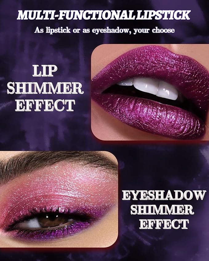 Glitter Metallic Shimmer Lipstick, Purple Lipstick Long Lasting, Diamond High Pigmented Shiny Metallic Lip Stick, Non-sticky Sparkly Lipsticks for Women Christmas Makeup-12 Purple