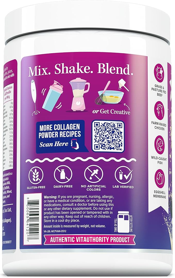 Multi Collagen Peptides Powder for Women - Hydrolyzed Collagen Powder for Women with Types I II III Plus Vitamin C & Hyaluronic Acid for Beautiful Hair Skin and Nails 30 Servings Vanilla Flavored