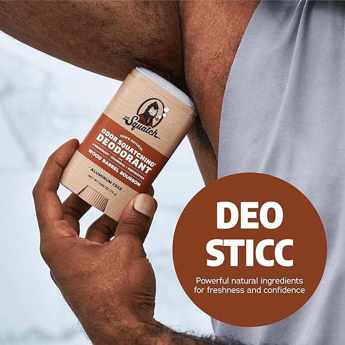 Dr. Squatch Natural Deodorant for Men 3 Pack Wood Barrel Bourbon – Odor-Squatching Men's Deodorant Aluminum Free (2.65 oz, 3 Pack)