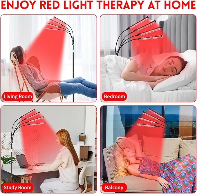 Red Light Therapy for Body, Infrared Light Therapy with Stand, 4 Heads 660nm & 850nm Red Light Therapy Lamp Portable LED Red Light Therapy Device for Full Body, Face, Muscle, Skin