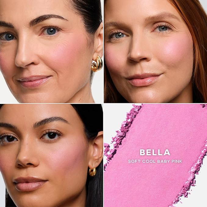 Saie SuperSuede Baked Blush - Talc-Free Powder Blush for Cheeks Infused with Hyaluronic Acid, Glycerin + Squalane - Hydrating Face Makeup for a Natural, Diffused Flush of Color - Bella (0.1 Ounce)