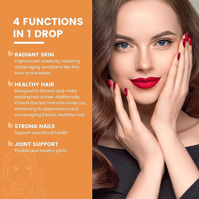 Liquid Collagen for Women, Liquid Biotin & Collagen for Radiant Skin, Hair Growth, Strong Nails, Joint Support, 20500 mcg 4-in-1 Collagen Drops, Advanced Absorption, Raspberry Flavor- 2 FL OZ