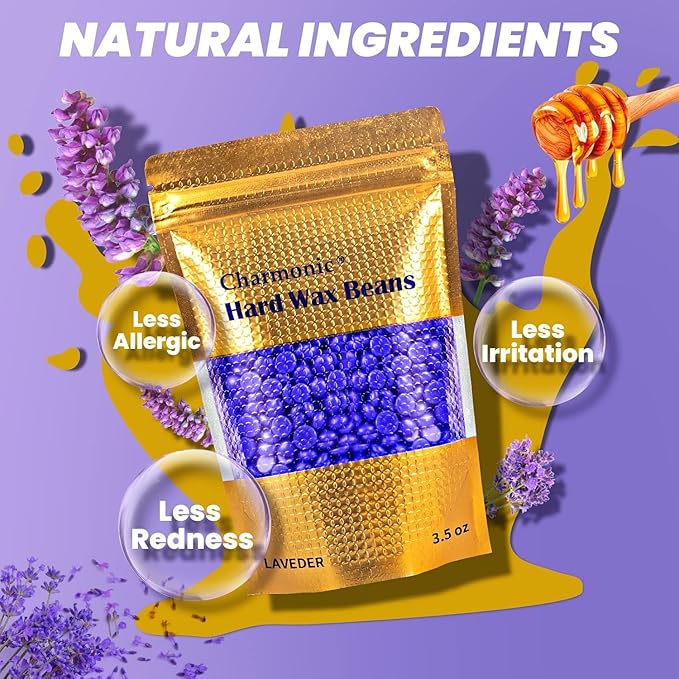 Charmonic Hard Wax Beads, 10 LB Wax Beans, Bulk Hair Waxing Beads for Face, Eyebrow, Brazilian, Legs, Body and Bikini Hair Removal, Depilatory Wax Bead, at Home Waxing Kit for Women & Men (Lavender)
