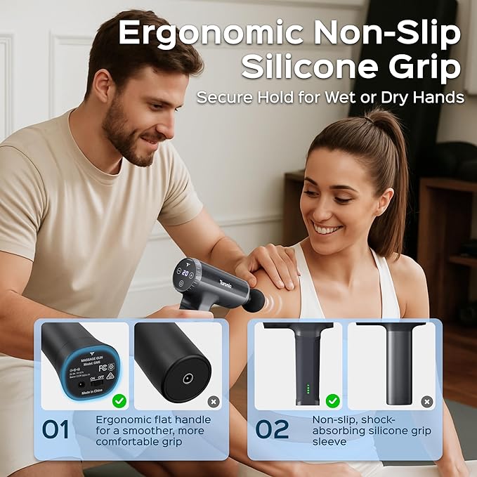 Turonic Professional Handheld Massage Gun - Deep Tissue Percussion Massager, 20 Speeds, 7 Heads, Quiet, Powerful, Portable, Cordless, Great for Athletes, Personal Use, Shoulder, Foot, Back Body, GM5