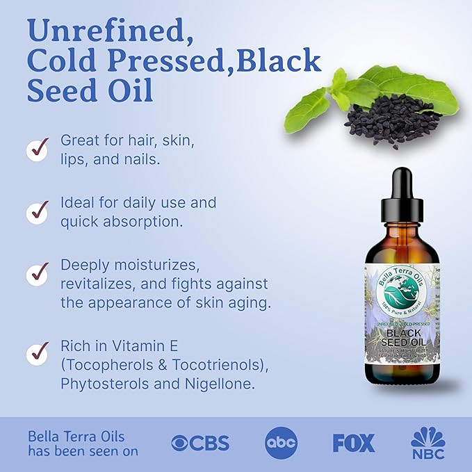 Bella Terra Oils - Black Seed Oil 4 oz - Harness the Power of Nigella Sativa, Abundant in Thymoquinone & Essential Fatty Acids, A Luxurious Addition to Your Beauty Routine