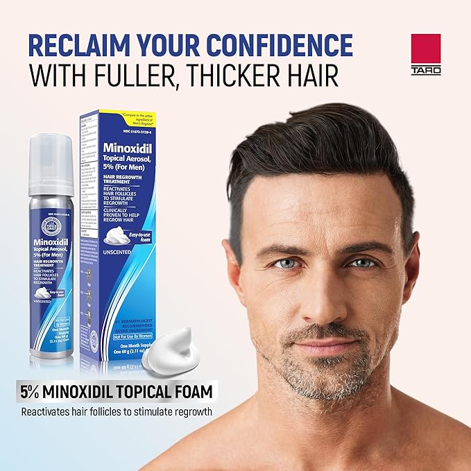 Taro Minoxidil Topical Aerosol Foam, 5%, Hair Regrowth 3 Months Treatment for Men, 2.11 oz (3 Pack)