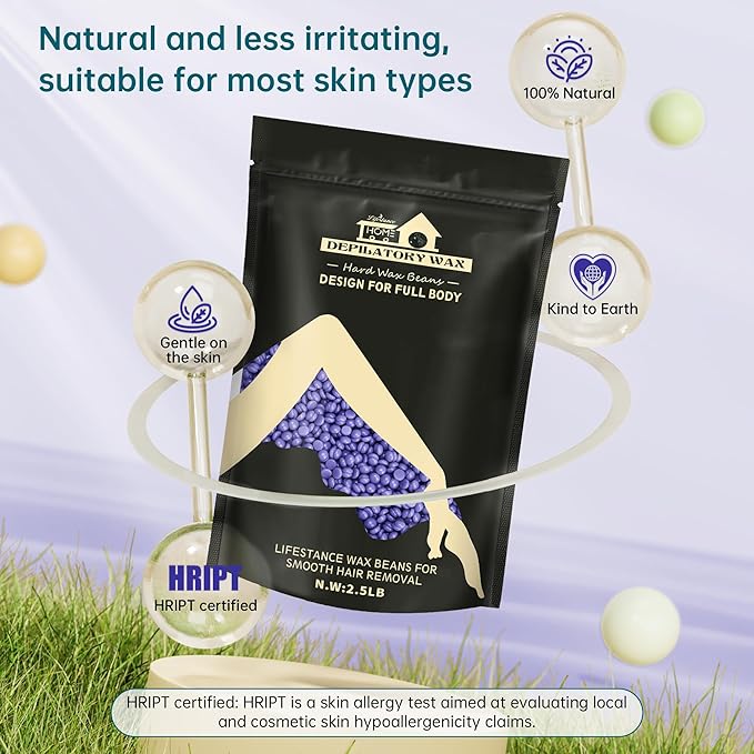 Lifestance 2.5lb Wax Beads Kit, Lavender Hard Wax Beans For Hair Removal Brazilian Bikini Leg Underarm, Waxing for Fine Coarse Hair Women Men Large Refill for Wax Warmers at Home