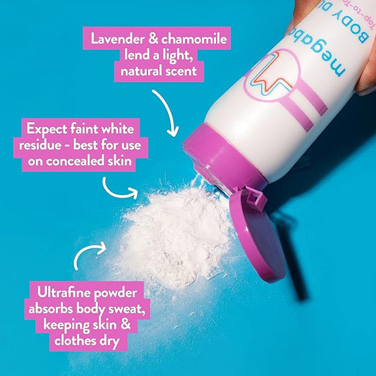 Megababe Sweat Absorbing Body Powder - Body Dust | with Lavender & Aloe | Talc-Free, All Natural | 6 oz
