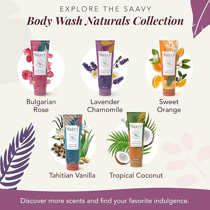 Saavy Naturals Body Wash Lavender Chamomile Plant-Based Ingredients - Made In USA - Sensitive Skin Body Wash - Organic Formula With Coconut Oil,Shea Butter, And Aloe Vera - 8.5 Fl Oz, 2 Pack