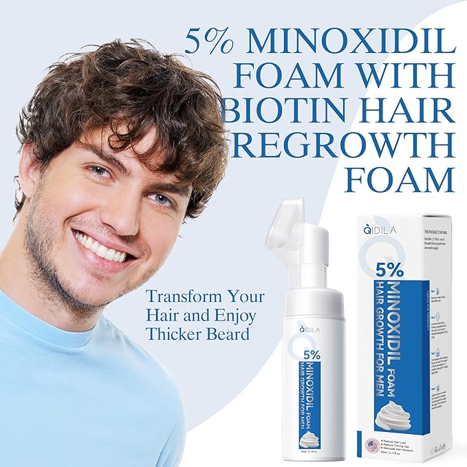 5% Minoxidil Foam for Men Hair and Beard Regrowth, Dermatologist-Recommended Lightweight Topical Solution, Thicker Fuller Hair Growth Treatment (60ml/2.11fl.oz)