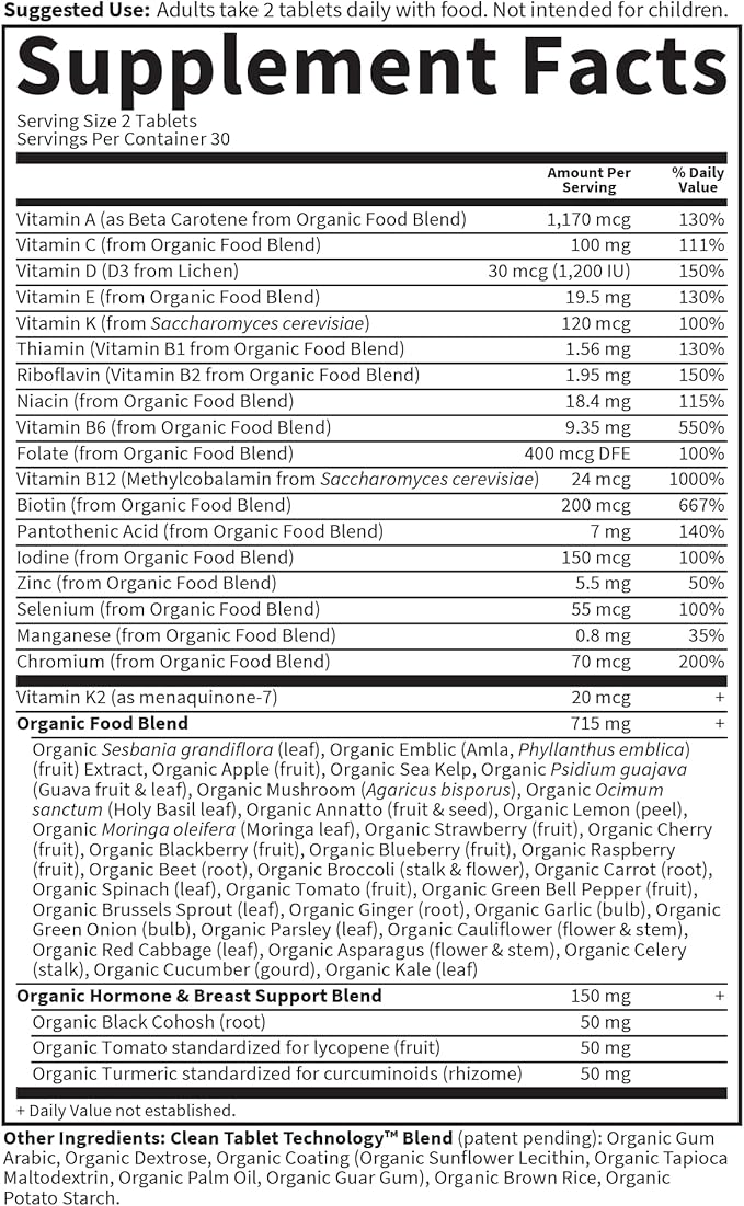 Garden of Life Organics Vitamins for Women 40+ - 60 Tablets, Womens Multi 40+, Vegan Vitamins for Women Over 40, Hormone & Breast Health Support Blend, Whole Food Womens Multivitamin
