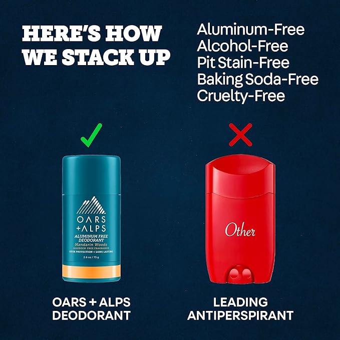 Oars + Alps Deodorant for Men & Women, Aluminum Free Deodorant for Men, Dermatologist Tested, Clean Ingredients, Vegan, Long Lasting, Mandarin Woods, 2pk, 2.6oz