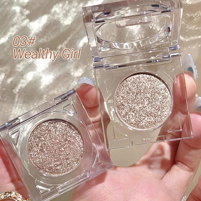 Erinde Glitter Shimmer Sparkle Eye Shadow Palette Makeup, Champagne Shimmer Eyeshadow, Metallic Holographic Iridescent Cream Iridescent Single Monochrome Eyeshadow Makeup, 03 Moonlight River