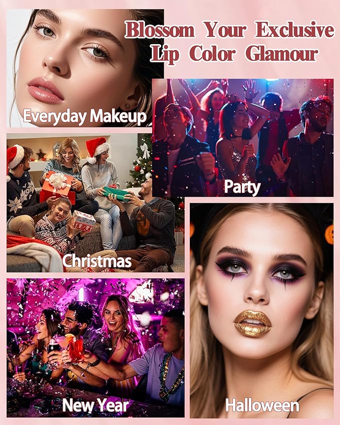 Metallic Rose Color Changing Shimmer Lipstick for Women,3D Shine High Impact Long Lasting Hydrating Transfer Proof Lipstick,Creamy Matte Non Sticky Plumping Lip Gloss,Full Coverage Lip Color Makeup 04