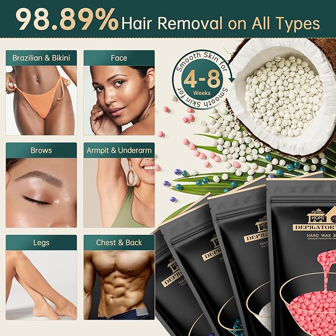 Lifestance Waxing Kit for Women & Men - L3 Emerald Alloy Digital Warmer, Silicone Wax Pot Liner, Hair Removal Kit with 14.1oz Hard Wax Beads & Oil Spray Professional for Home Brazilian Bikini Face Leg