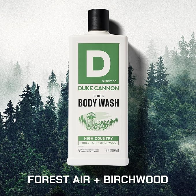 Duke Cannon Supply Co. Mens THICK Body Wash - Free of Sulfate, Paraben, & Phthalates Leaving Skin Soft and Hydrated - High Viscosity Odor Protection - Long Lasting Freshness - High Country (18oz)