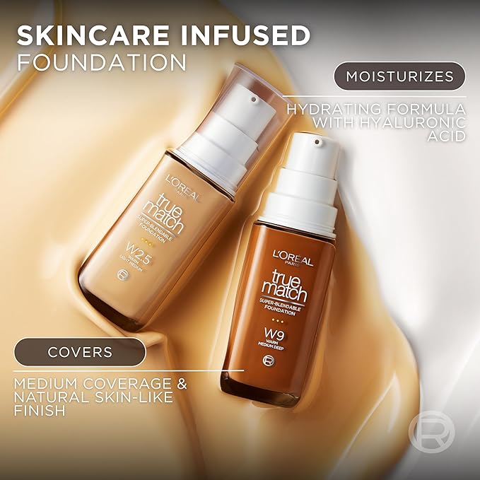 L'Oreal Paris True Match Super-Blendable Foundation, Medium Coverage Liquid Foundation Makeup, N6, Medium, 1 Fl Oz