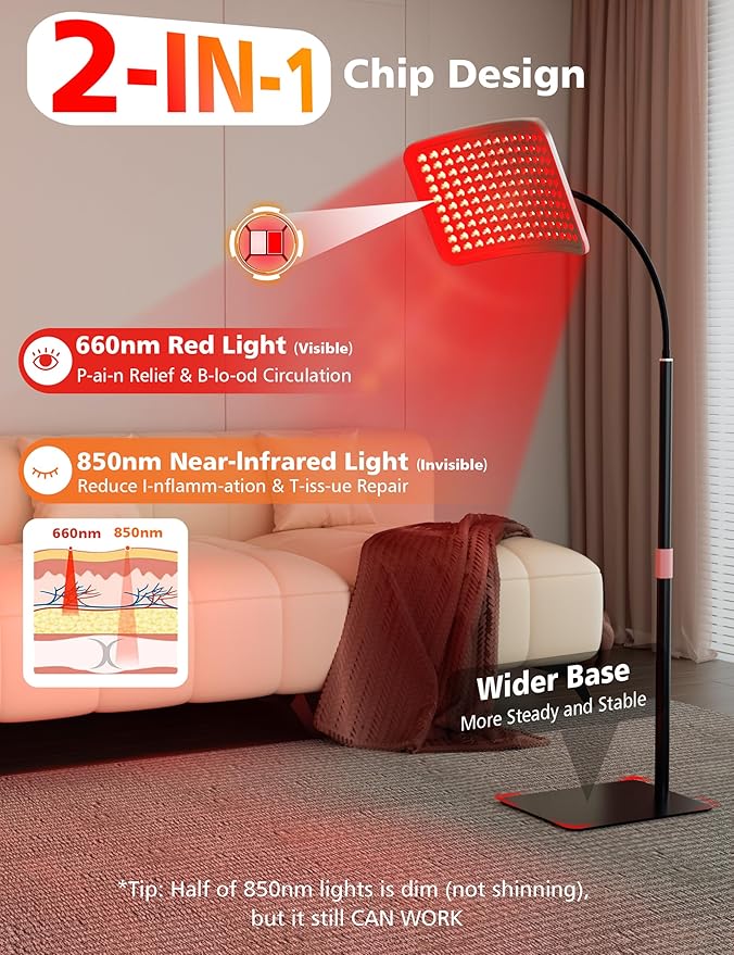 Aulanto Red Light Panel, Red Light Therapy for Body and Face, Adjustable 5 Energy Levels & 6 Modes, 660nm and 850nm Infrared Lights Panel Device with Adjustable Holder for Facial and Full Body