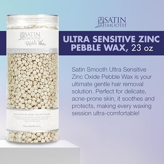 Satin Smooth Ultra Sensitive Zinc Oxide Hard Wax Beads – Thin-Film Pebble Wax for Hair Removal, Ideal for Face & Bikini Area, 23 oz