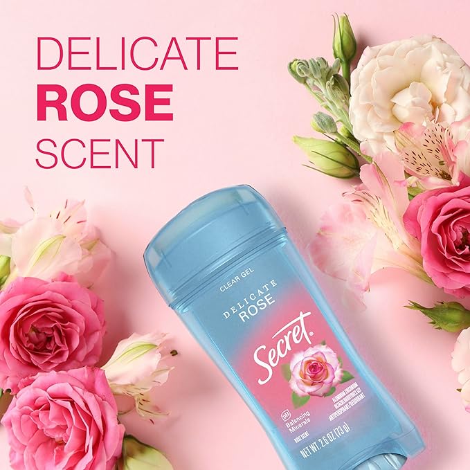 Secret Fresh Antiperspirant Deodorant for Women, 72hr Breathable Sweat & Odor Protection, Instant Freshness & Gentle, PH Balancing Minerals, Clear Gel, Delicate Rose Scent, 2.6 oz