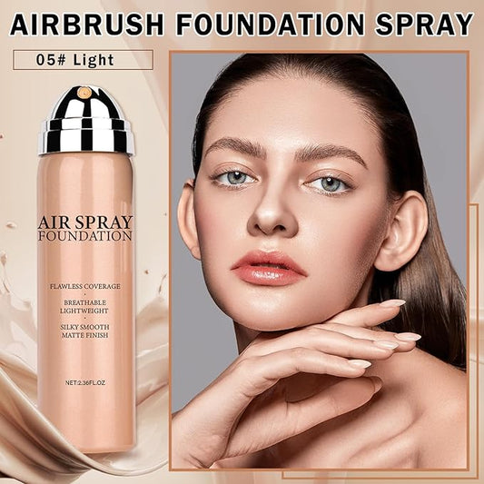 Airbrush Foundation Makeup Spray Full Coverage Foundation for Mature Skin,Long-lasting Airbrush Flawless Setting Spray,Waterproof Foundation for Smooth Radiant Skin (05 Light)