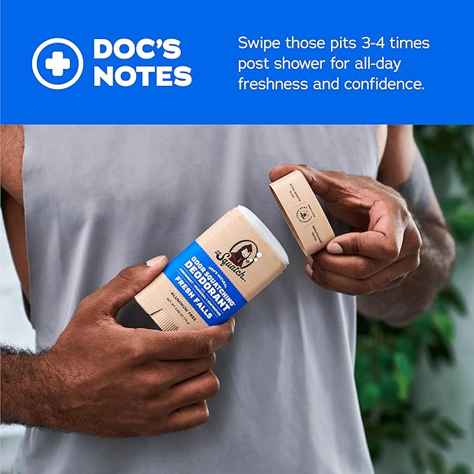 Dr. Squatch Natural Men’s Deodorant – Aluminum Free Natural Deodorant Men with Charcoal & Postbiotics for 72-Hour Odor Protection – Fresh Falls, 2.65oz Stick (3-Pack)