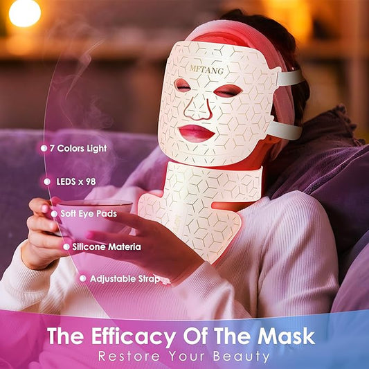 Red Light Therapy for Face and Neck, 7 Colors Led Light Therapy Silicone Facial Mask - Birthday, Christmas, Mothers Day, Valentines Day, Self Care Gifts for Her Women Mom Best Friend Wife (Pink)
