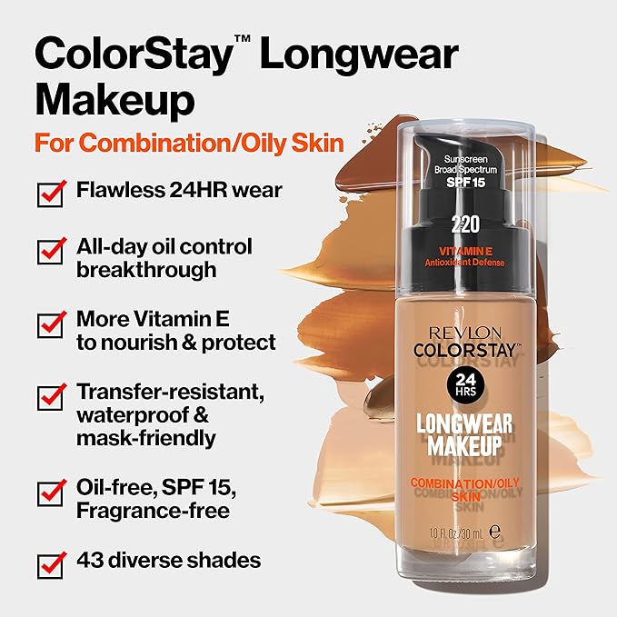 Revlon Colorstay SPF 15 Makeup Foundation for Combination/Oily Skin, Mahogany, 1 Fl Oz