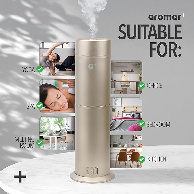 AROMAR Smart Waterless Oil Diffuser - Cold-Air Essential Scent Machine, App-Controlled, Covers 1000 Sq.Ft - Includes 'New York' Scent - Perfect for Home, Office, & Business use - Gold