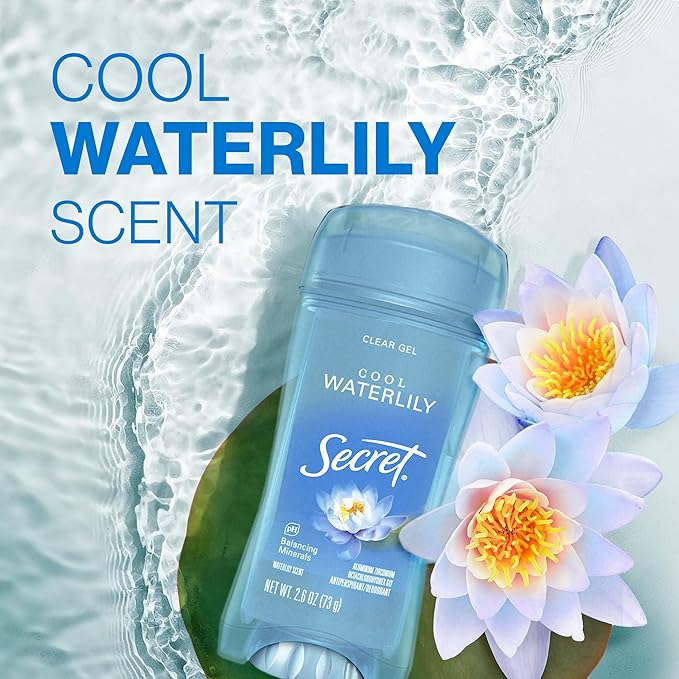 Secret Fresh Antiperspirant Deodorant for Women, 48hr to 72hr Breathable Sweat & Odor Protection, Instant Freshness & Gentle, PH Balancing Minerals, Clear Gel, Cool Waterlily Scent, 2.6 oz