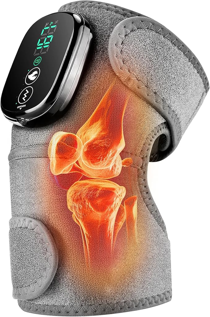 Cordless Knee Massager with Heat and Vibration, 3-in-1 Heating Pad for Knee, Shoulder, and Elbow, 5000mAh Battery, Portable Touchscreen Control for Pain Relief