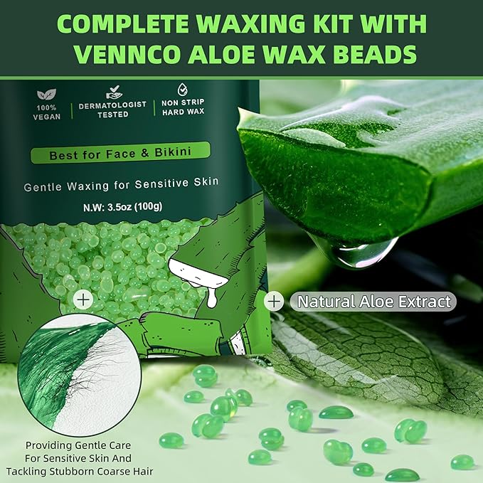 Waxing Kit for Women Men - Premium Digital Wax Melt Warmer Kit for Sensitive Skin Coarse Hair Removal - 14oz Hard Wax Beads & Silicone Liner - for Bikini Brazilian Body Face Leg - Home Wax Kit