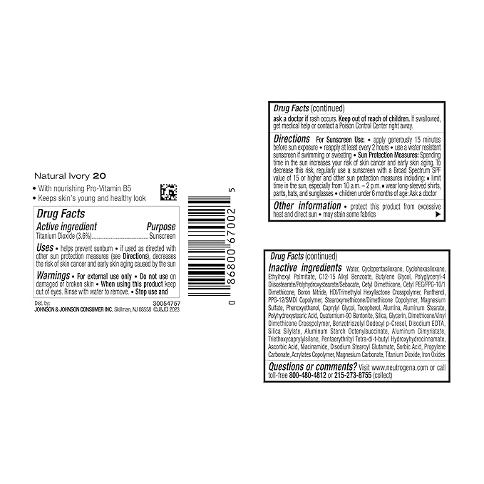 Neutrogena Healthy Skin Liquid Foundation Makeup with Broad Spectrum SPF 20 Sunscreen, Lightweight, Medium Coverage Makeup with Sunscreen and Pro-Vitamin B5, Natural Ivory 20, 1 fl. oz