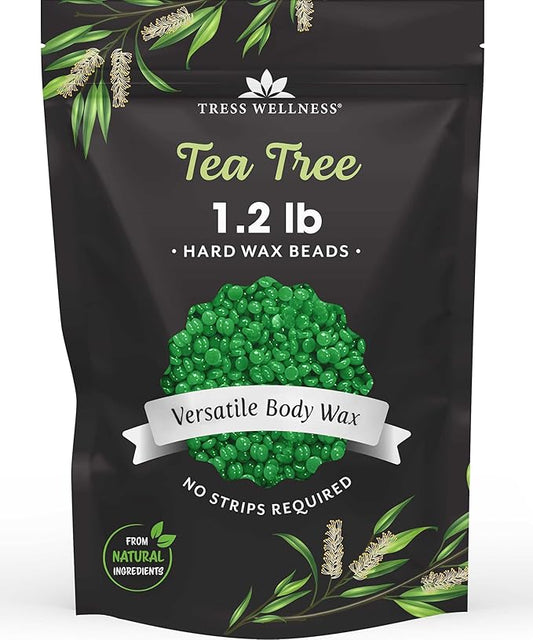Tress Wellness Wax Beads - Safe for Skin - Dermatologically Tested - At-Home Kit for Bikini, Brazilian & Full Body - Tea Tree 1.2 lb